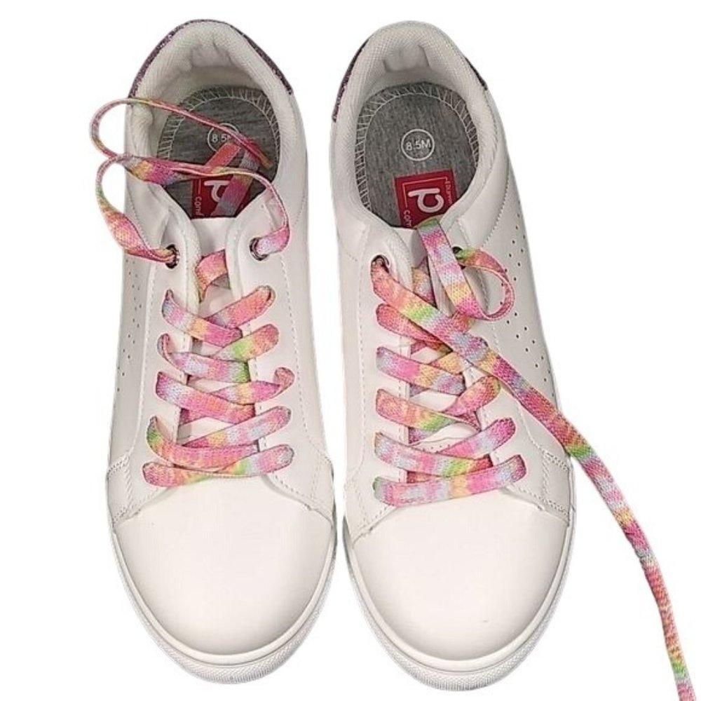 POP WOMENS BREEZY WHITE LILAC COMFORT FIT ATHLETIC SHOES SIZE 8.5